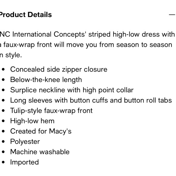 INC Striped Faux-Wrap High-Low Dress NWT - Picture 4 of 5